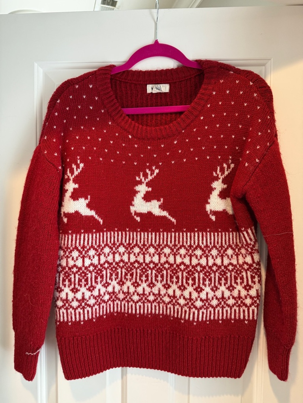 Women's Red Reindeer Fair Isle Crewneck Sweater